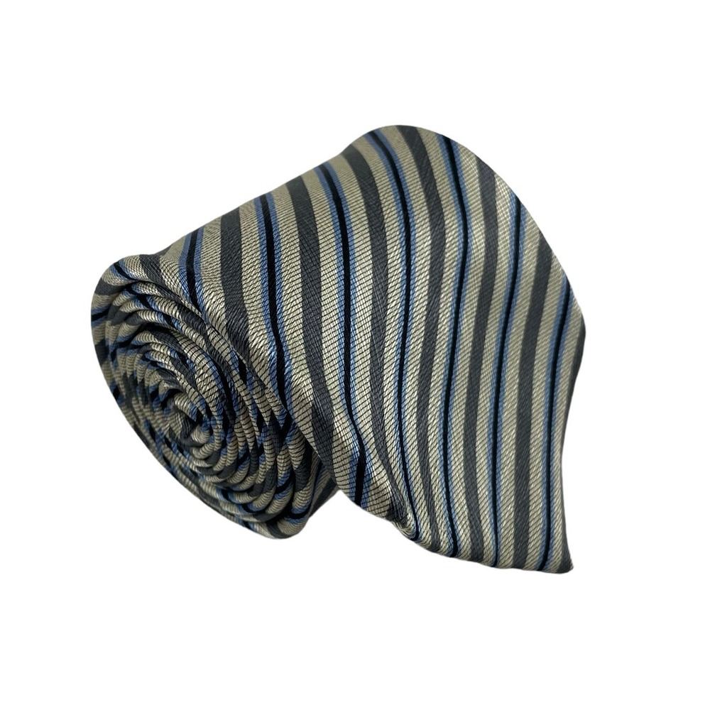 Stefano Ricci Pure Silk Silver Gray Blue Striped Tie 4 Inch Wide Made in Italy